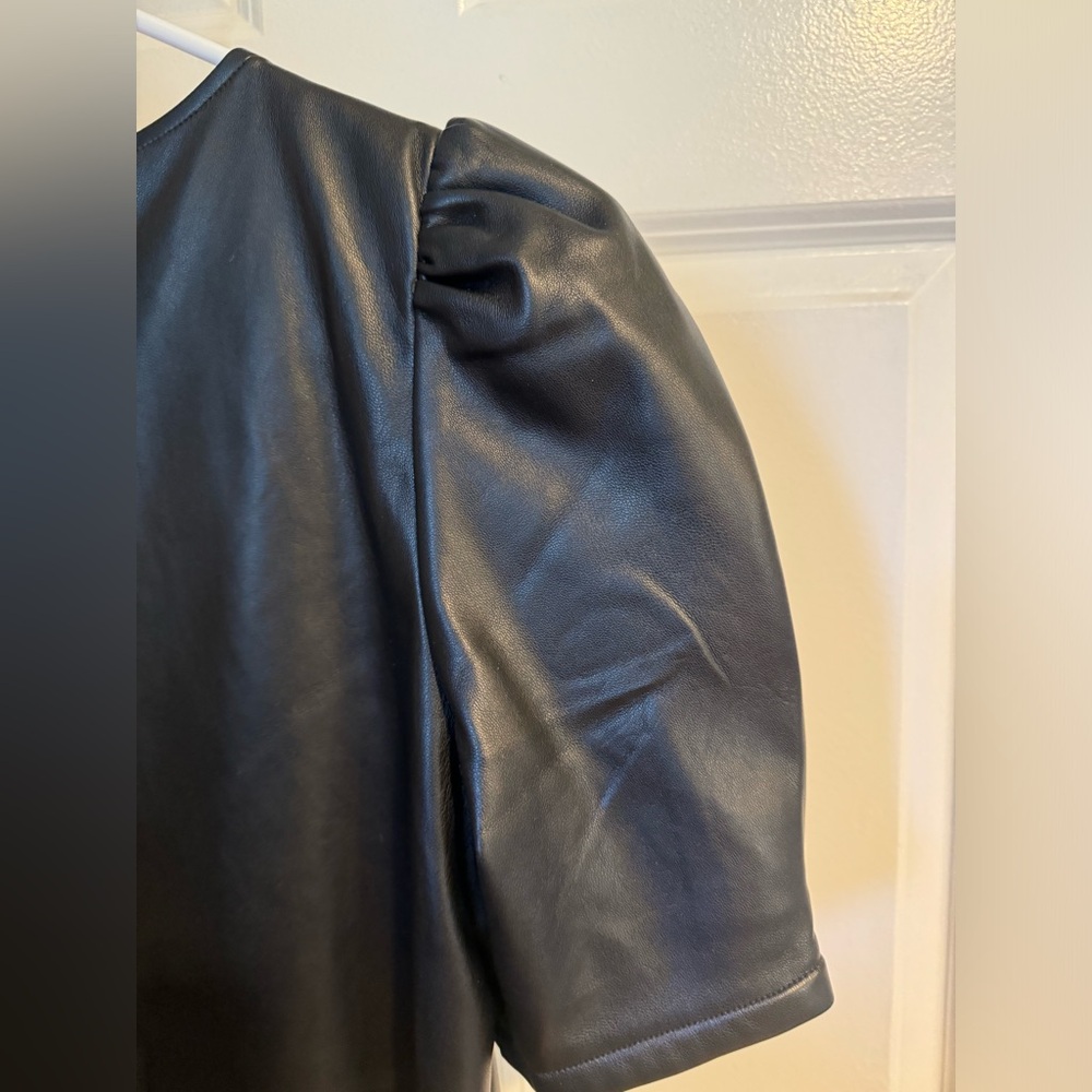 NWOT LOFT Short sleeve Black Leather Dress - Picture 7 of 7